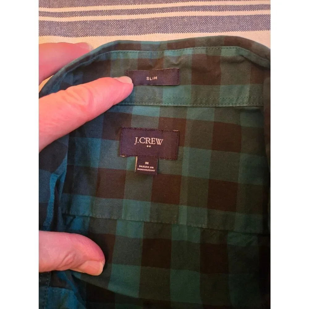 J. Crew Slim Green and Black Buffalo Plaid Shirt